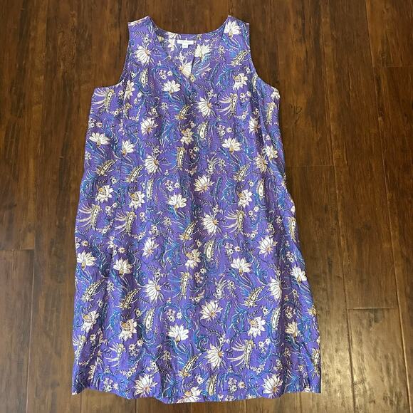 J. JILL Love Linen Mini Shift Dress Purple Floral Sleeveless Beach Boho - Picture 3 of 11